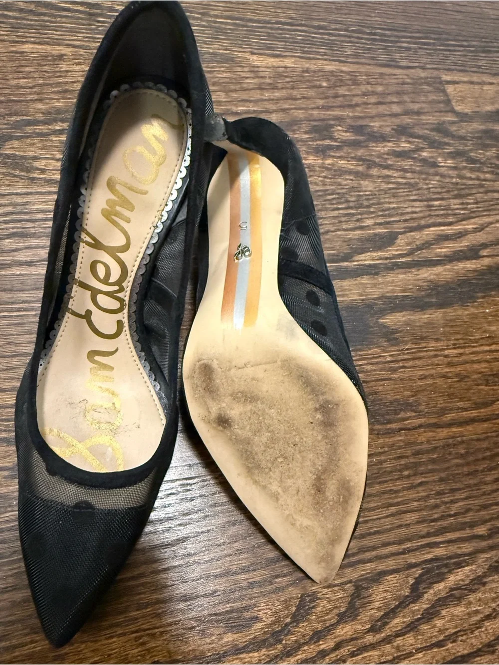Sam Edelman Black Mesh Polka Dot Pointed Toe Pumps